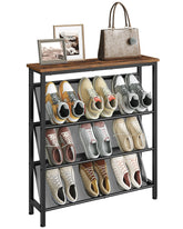 CHOEZON shoe rack with wooden top and metal frame showcases sturdy design for small spaces.