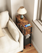 CHOEZON small narrow side table with charging station beside a sofa, ideal for compact spaces.
