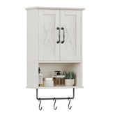 ChooChoo Farmhouse cabinet with closed front and off-white finish for durable bathroom storage.