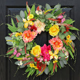 ChrisXiao front-door wreath close-up butterflies and peonies for year-round charm