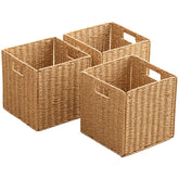 ChubanCraft foldable storage basket with handles seen flat for space-saving shelf organization.