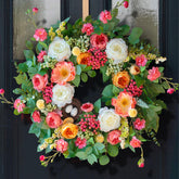 CHvista 24-inch wreath with roses creates a welcoming front door ambiance.