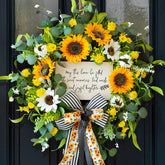 CHvista spring wreath with sunflowers boosts curb appeal for front doors.