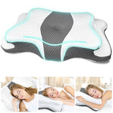 CHxxy cervical neck pillow with angled contour for spinal alignment.