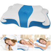 CHxxy memory foam pillow front view shows ergonomic neck support in queen blue.