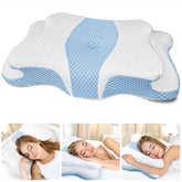 CHxxy Memory Foam Pillow showing ergonomic neck contour for spinal support.