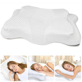 CHxxy memory foam pillow with neck contour provides ergonomic neck support.
