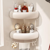 CICUFY triangle cream shower caddy front view with towel bar for quick access.