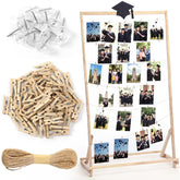 Cinnvoice wooden graduation stand ready to display photos and messages.