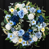 CIR OASES 22 inch blue floral wreath for elegant front door decor