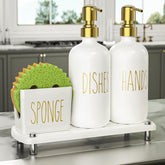 Cisily kitchen dispenser set with gold pumps for stylish soap dispensing