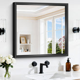 CIVENO 24x24 square black bathroom mirror with clear, distortion-free reflection