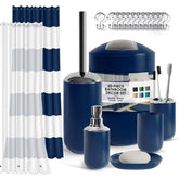 Clara Clark navy bathroom set shown for coordinated decor and organized space.