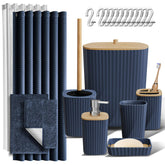 Clara Clark navy bathroom set overview showing cohesive style and organization