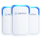 Clarifion air ionizer 3-pack plugged into outlet for easy room-wide air ionization.