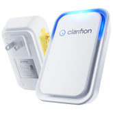 Clarifion air ionizer plugged in living room reduces airborne particles