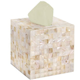 CLAYNIX tissue box cover with mosaic mother-of-pearl inlay for elegant bathroom decor.