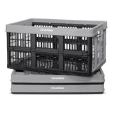 CleverMade collapsible crate in stone, open for easy access to groceries and gear.