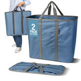 CleverMade collapsible laundry caddy in denim gray with pop-up frame for quick setup