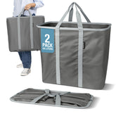 CleverMade collapsible laundry caddy front view with pop-up rim and handles for easy transport.