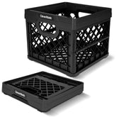 CleverMade collapsible milk crate open design shows easy access and reliable stacking for garage storage.