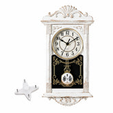 Clockswise vintage grandfather wall clock with white pendulum for living room elegance.