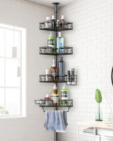 Clothink Corner Shower Caddy stainless steel close-up; durable rustproof material for humid bathrooms