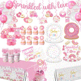 CMUSKO baby sprinkle donut plates 9inch bright pink party table