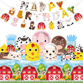 CMUSKO farm birthday plates display pig, cow, chick, horse, and sheep for easy cleanup