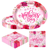 CMUSKO Mothers Day oval plates with pink flowers for festive table decor.