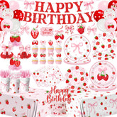 CMUSKO strawberry birthday banner for a festive party backdrop and photo moments