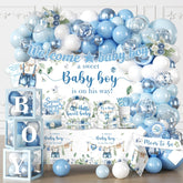 Cocomigo baby boy banner arch showcases cohesive dΓ©cor for a memorable shower.