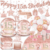cocomigo glitter Happy 15th banner enhances party visuals and photo moments