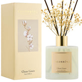 COCORRÍNA Clean Linen diffuser bottle with crisp notes for a fresh space.