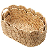 Coeusy paper rope scalloped basket large front view, ideal for shelf organization.