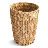 Coeusy wicker trash can in round form, tight weave, 2-gallon capacity.