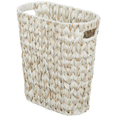 Coeusy wicker trash can in cream white for bathroom waste, durable and easy to wipe.