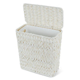 Coeusy wicker trash can with lid offers discreet waste containment for bathrooms.