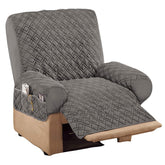 Collections Etc diamond-quilted stretch recliner cover showing secure elastic straps for a snug fit