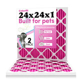 Colorfil 24x24x1 air filter two-pack shows pink-to-yellow change signaling filtration activity.