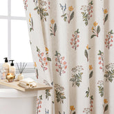 Colorful Star farmhouse floral linen curtain close-up shows textured slub fabric.