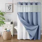 Colorful Star no-hook shower curtain with mesh window provides light and privacy.