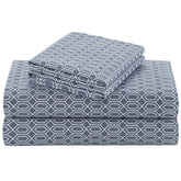 Comfort Spaces Diamond Blue flat sheet with stylish print and soft cotton finish.