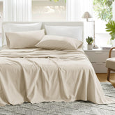 Comfort Spaces flat sheet cream close-up shows soft breathable cotton weave.