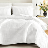 Comfort Spaces Kienna coverlet 90x90 on a neatly made full/queen bed for year-round layering