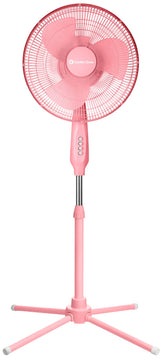 Comfort Zone 16-Inch pedestal fan with Quad-Pod base for stable cooling in any room.