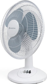 Comfort Zone 16-Inch Table Fan tilt adjustment directs airflow for targeted cooling.