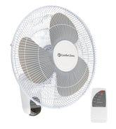 Comfort Zone 16-Inch wall fan mounted with bracket for space-saving cooling.