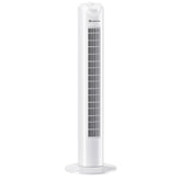 Comfort Zone 32-inch tower fan front view showing slim bladeless design for quiet cooling