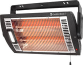Comfort Zone ceiling-mounted dual quartz heater directs radiant warmth to the workspace.